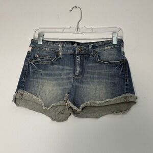 Authentic Icon Star Patch Denim Shorts 26 Medium Wash Low Rise Americana Cut-off